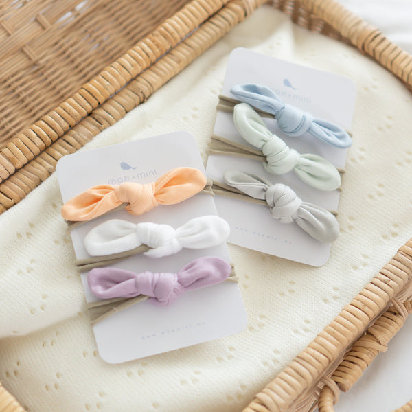 Mini Moñitos Nudo en Amarillo Bebé - Melón -Lavanda - algodon pima certificado GOTS - Mae & Mini