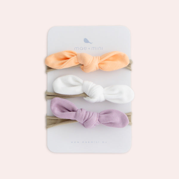 Mini Moñitos Nudo color Lavanda -Melón - Blanco - Mae & Mini