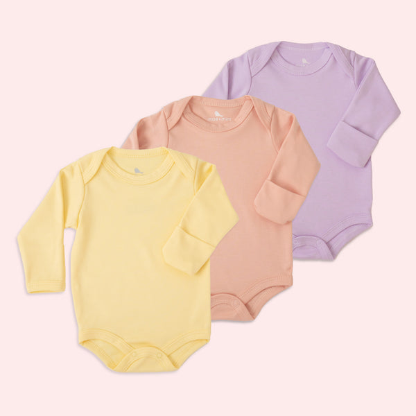 Set de 3 Pañaleros Manga Larga color Amarillo Bebé - Rosa Nube - Lavanda - Mae & Mini